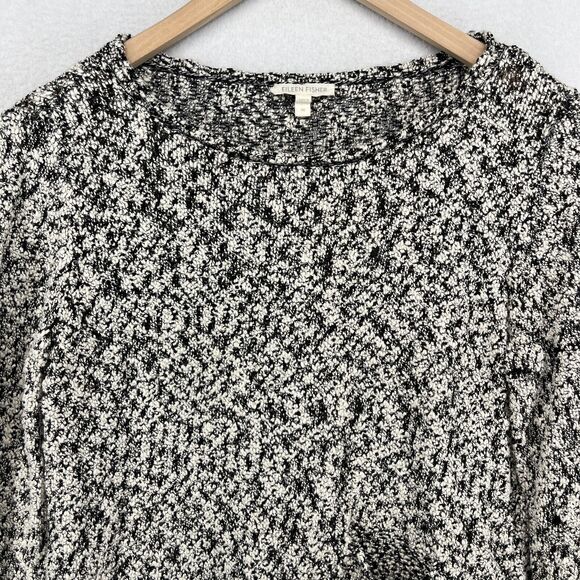 EILEEN FISHER Sweater M Cotton Viscose Slub Melange Chunky Knit Pullover Gray - Picture 3 of 16